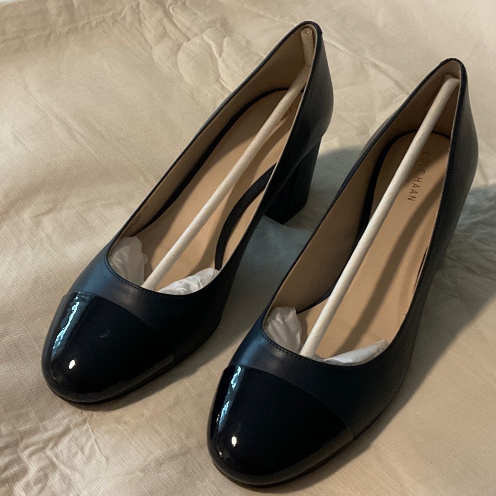 Cole Haan Navy Leather & Patent Toe Heels